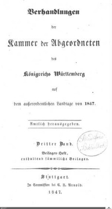1,62: Landtag Württemberg - Kammer 2, Beilagen 1847