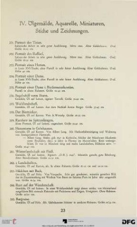 IV. Ölgemälde, Aquarelle, Miniaturen, Stiche und Zeichnungen 8Nr. 371-472)