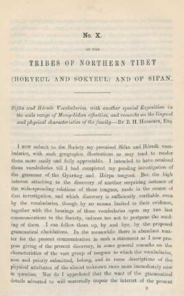No. X. On the tribes of northern Tibet (Horyeul and Sokyeul) and of Sifan