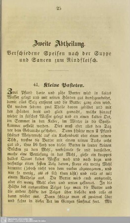 Zweite Abtheilung. Verschiedene Speisen nach der Suppe und Saucen zum Rindfleisch