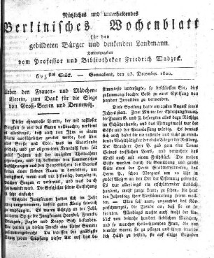 625stes Stueck, Sonnabend, den 23. December 1820