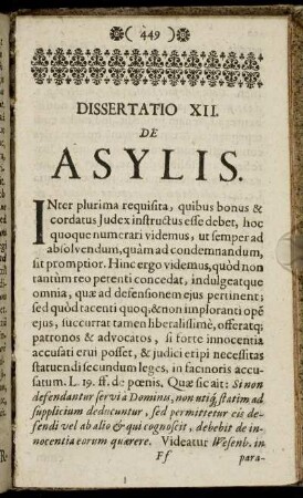 Dissertatio XII. De Asylis.