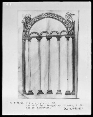 Evangeliar (unvollendet) — Kanontafel mit Vogelpaar, Folio 3verso