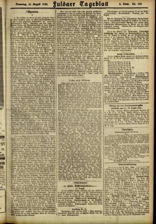 Zweite Ausgabe vom Samstag, den 21. August 1920.