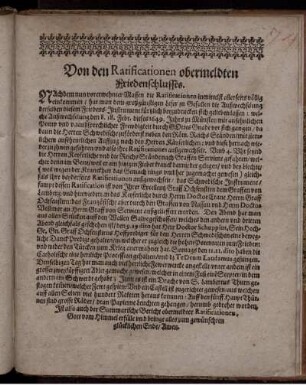 Von den Ratificationen obermeldten Friedenschlusses.