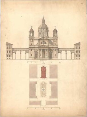Bühlmann, Josef; Kirchenentwurf - Lageplan; Hauptfassade (Ansicht)