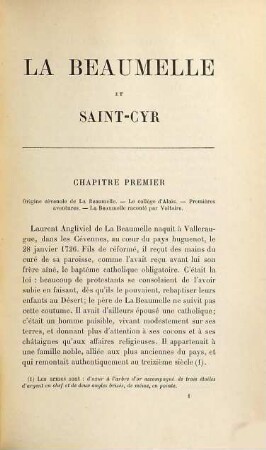 La Beaumelle et Saint-Cyr d'après d. corresp. inéd. et d. docum. nouv. p. Achille Taphanel, conserv. de la bibl. de Versailles