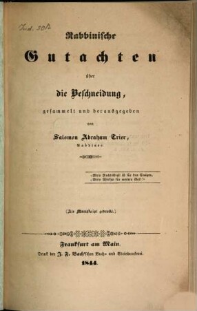 Rabbinische Gutachten über die Beschneidung