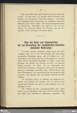Über die Natur und Eigenschaften der zur Herstellung der empfindlichen Schichten dienenden Materialien