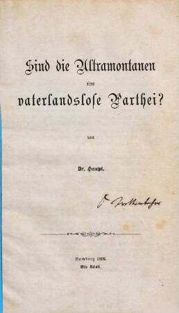 Sind die Ultramontanen eine vaterlandslose Parthei?