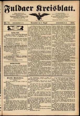 Erste Ausgabe vom Samstag, den 02. August 1902.