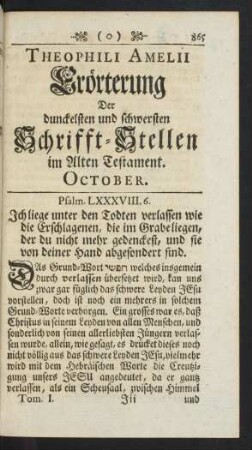 Theophili Amelii Erörterung Der ... Schrifft-Stellen im Alten Testament. October.