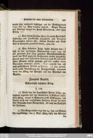 Zweytes Kapitel. Schwedisch rußischer Krieg.