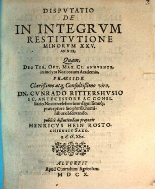 Disp. de in integrum restitutione minorum XXV. annis