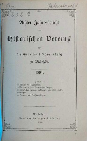 Jahresbericht des Historischen Vereins für die Grafschaft Ravensberg. 8. 1891