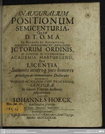 Inauguralium positionum semicenturia