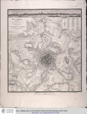 Braunschweig nebst Umgegend: Sr. Hochfürstl. Durchlaucht dem Herrn Carl Friedrich August Wilhelm, Herzoge zu Braunschweig-Lüneburg unterthänigst zugeeignet von C. W. Schenk & Comp./ aufgenommen von E. von Heinemann, gestochen von C[arl] Maré. [ca. 1835]