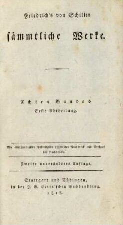 Bd. 8,1: Ueber Anmuth und Würde ...
