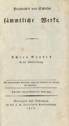Bd. 8,1: Ueber Anmuth und Würde ...