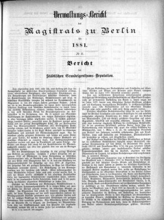 No. II. Bericht der stätischen Grundeigentums-Deputation