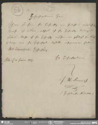 Eigenh. Brief m. gedr. Beiblatt von Johann Matthias Firmenich-Richartz an August Wilhelm von Schlegel, Köln, 20.01.1839