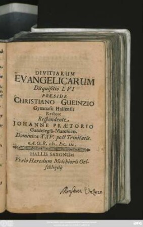 Divitiarum Evangelicarum Disquisitio LVI