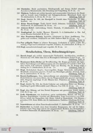 Metallarbeiten, Uhren, Beleuchtungskörper (Nr. 215-229)