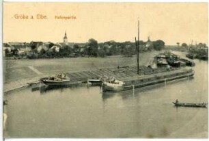 Gröba. Hafen mit Frachtkähnen