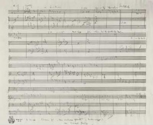 Das eheliche Glück (Intermezzo) op. 72. Sieben Particell-Skizzenblätter von Richard Strauss, Garmisch 1919. Autograph, Bleistift; 27 x 35 cm. Erster Aufzug erste Szene, Blatt 7r. Dresden: SLUB Mus. 9099-F-26a