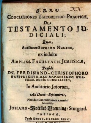 Conclusiones Theoretico-Practicae, De Testamento Judiciali