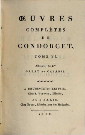 Oeuvres complètes de Condorcet, 6