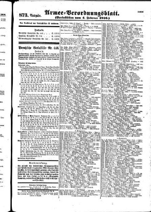 873. Ausgabe. Freitag, 4. Februar 1916