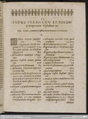 Index Verborum Et Rerum praecipuarum Alphabeticus