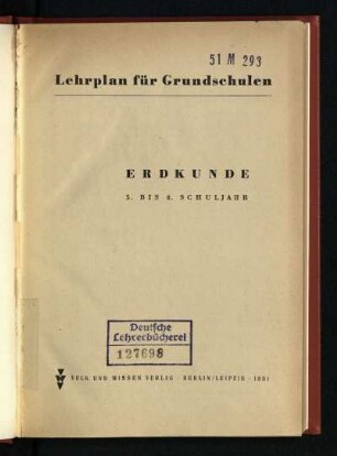 1951: Erdkunde : 5. bis 8. Schuljahr