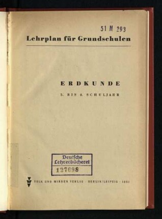 1951: Erdkunde : 5. bis 8. Schuljahr