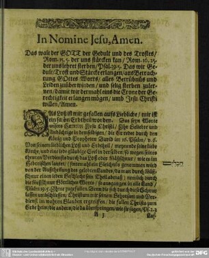 Leichenpredigt : Christliche Leich-Predigt. [Eingang]. Text. Exordium