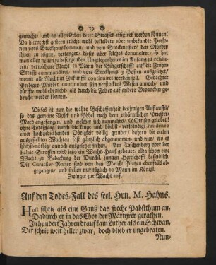 Auf den Todes-Fall des seel. Hrn. M. Hahns.