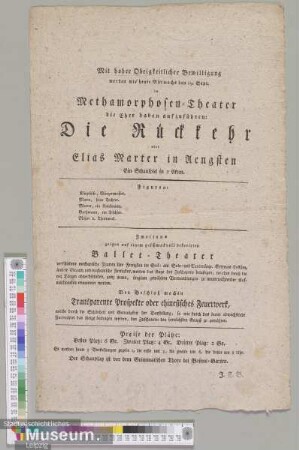 Methamorphosen-Theater. Die Rückkehr oder Elias Marter in Aengsten
