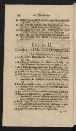 Sectio II. Libri Juridici, Medici & Oeconomici.
