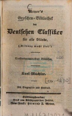Karl Müchler : mit Biographie und Portrait