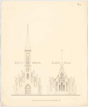 Kirche mit 400 Sitzplätzen: Aufriss Westseite, Ostseite