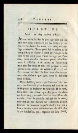 IIIe Lettre. Jeudi, de chez mylord d'Erby.