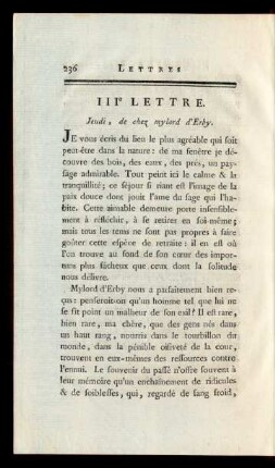 IIIe Lettre. Jeudi, de chez mylord d'Erby.