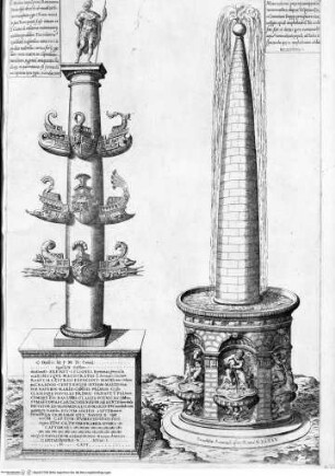 Speculum Romanae Magnificentiae, Rom, Rostrensäule und Meta Sudans, Restaurierte Ansicht