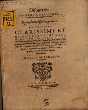 Disp. de rerum divisione et acquirendo earum dominio