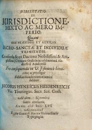 Dissertatio De Iurisdictione, Mixto Ac Mero Imperio