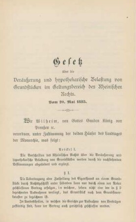 Gesetz über die Veräußerung und hypothekarische Belastung von Grundstücken im Geltungsbereich des Rheinischen Rechts