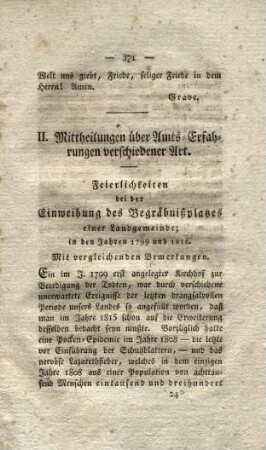 II. Mitteilungen über Amts-Erfahrungen verschiedener Art