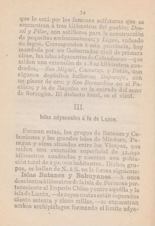 III. Islas adyacentes á la de Luzón