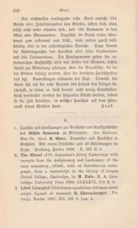 696-699 [Rezension] Ebner, Adalbert, Quellen und Forschungen zur Geschichte und Kunstgeschichte des Missale Romanum im Mittelalter